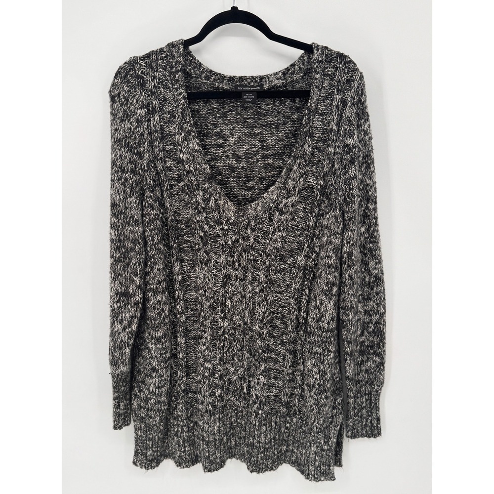 Lane Bryant Sweater Womens 18/20 Black Marled Cable V-Neck Chunky Knit
